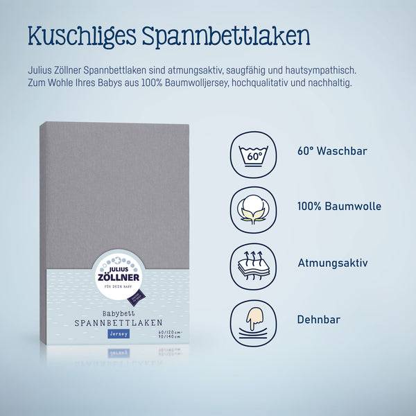 Julius Zöllner Jersey Spannbettlaken für Babymatratzen 60x120 bis 70x140cm, Anthracite Saisonale Angebote
