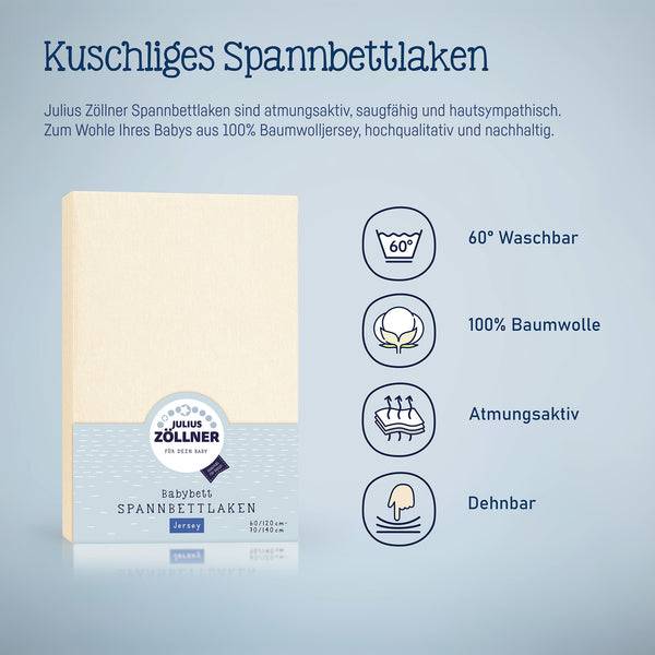 Julius Zöllner Jersey Spannbettlaken für Babymatratzen 60x120 bis 70x140cm, Ecru Räumungsverkauf