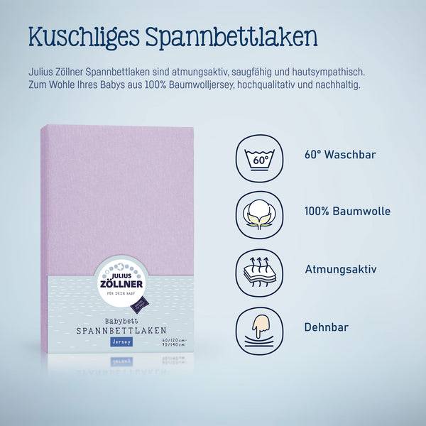 Julius Zöllner Jersey Spannbettlaken für Babymatratzen 60x120 bis 70x140cm, Flieder Kauf eins, bekomm eins gratis