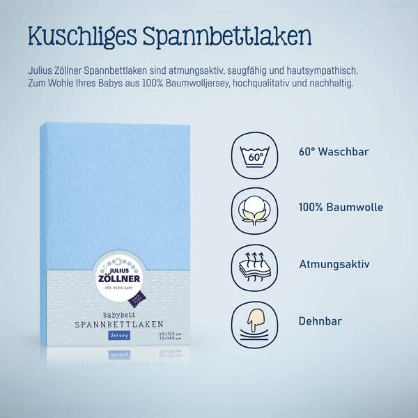 Julius Zöllner Jersey Spannbettlaken für Babymatratzen 60x120 bis 70x140cm, Hellblau Tägliche Deals