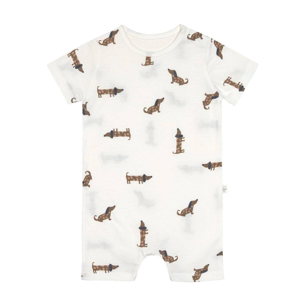 Lässig Baby Jumpsuit - Bio Baumwolle, Hund, Beige Letzte 2 Tage