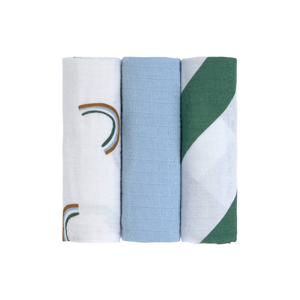 Lässig Mulltücher 3er Set 85 x 85 - Bio Baumwolle, Happy Rascals, Himmelblau Verkauf