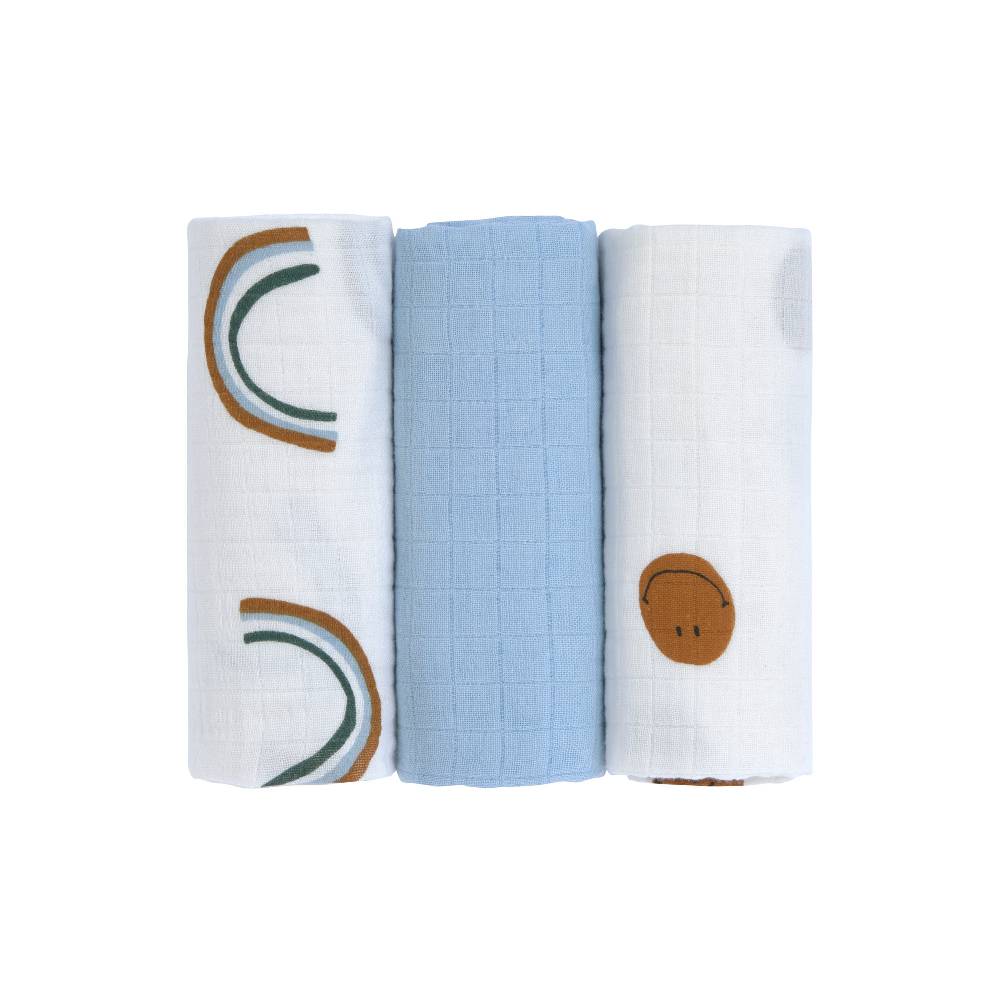 Lässig Mulltücher 3er Set (60 x 60 cm) - Bio Baumwolle, Happy Rascals, Smile im Angebot