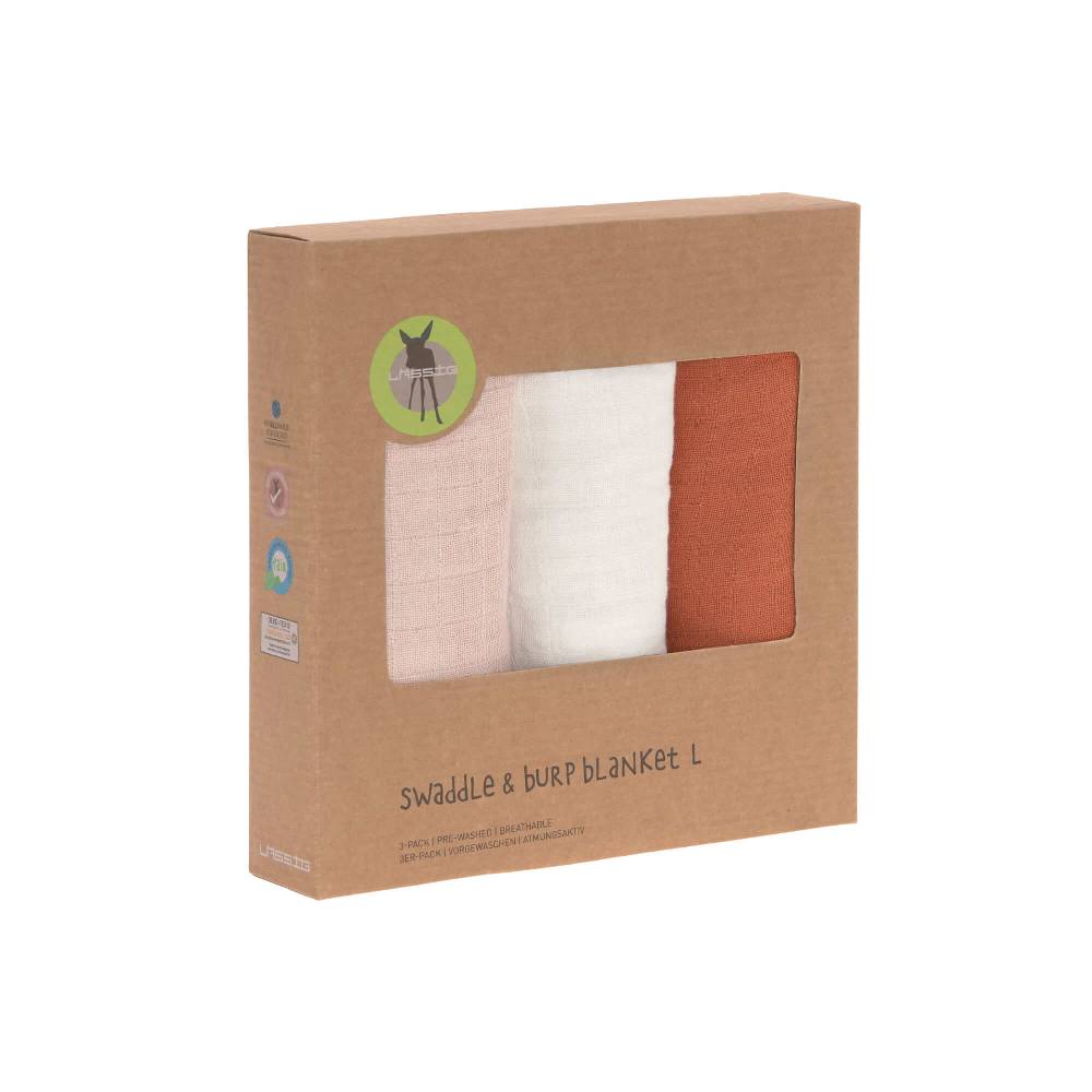 Lässig Mulltücher (3 Stk) - Swaddle & Burp Blanket L, Powder Pink Milky Rust Sonderangebot