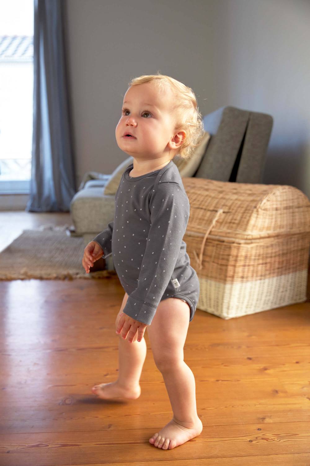 Lässig Baby Body langarm - Bio Baumwolle, Punkte, Anthrazit Neueste Mode