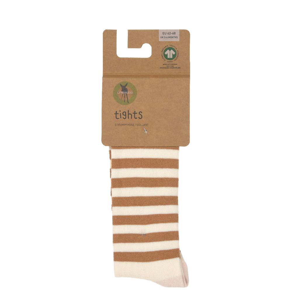 Lässig Strumpfhose GOTS - Tights, Halb Gestreift Weiß Karamell Super Sparpreis