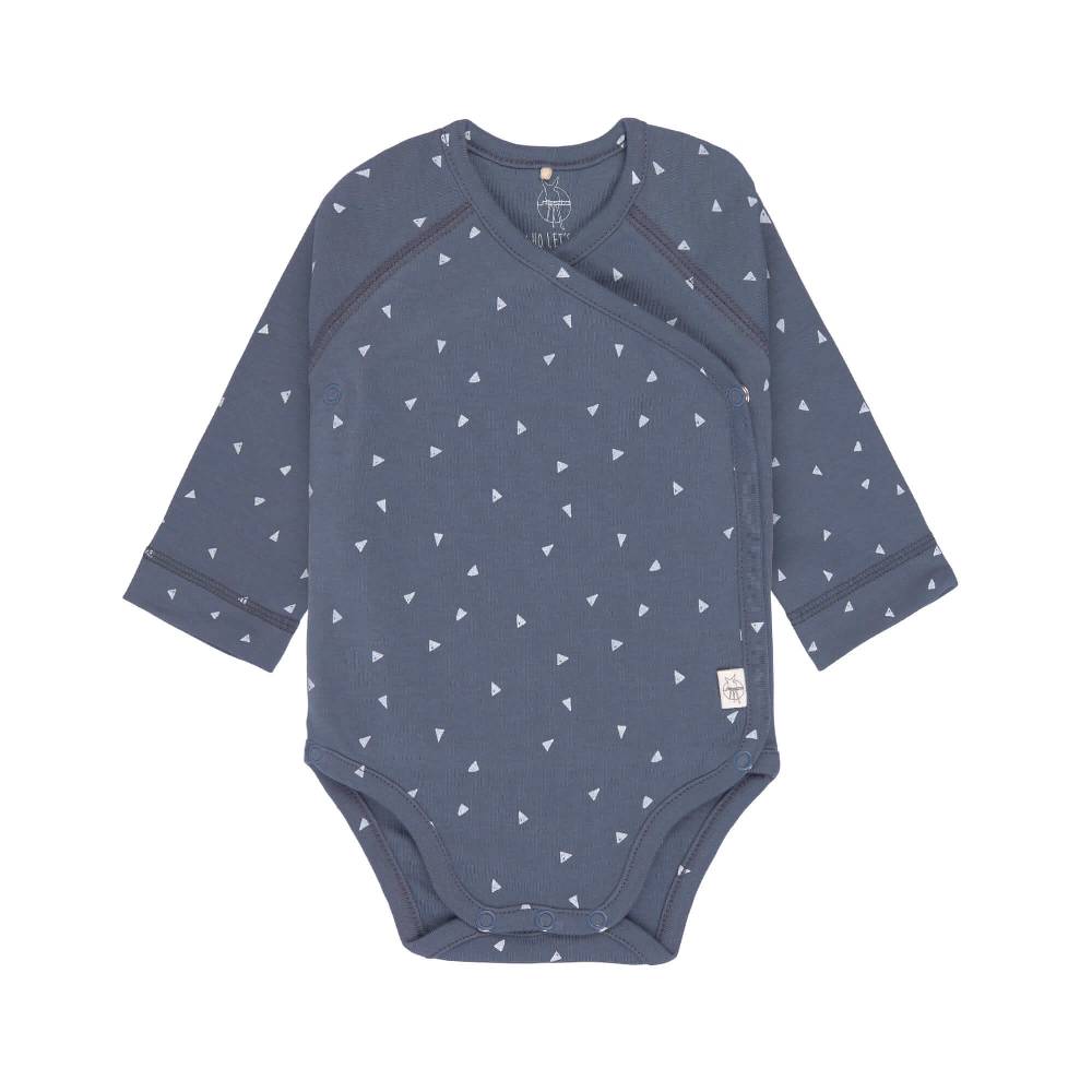 Lässig Baby Wickelbody langarm - Bio Baumwolle, Dreiecke, Blau