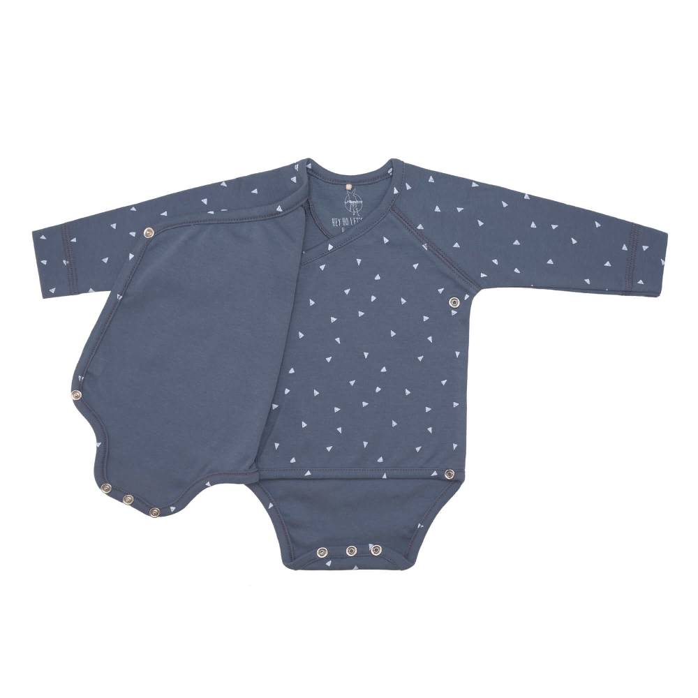 Lässig Baby Wickelbody langarm - Bio Baumwolle, Dreiecke, Blau Discount Store für neue Produkte