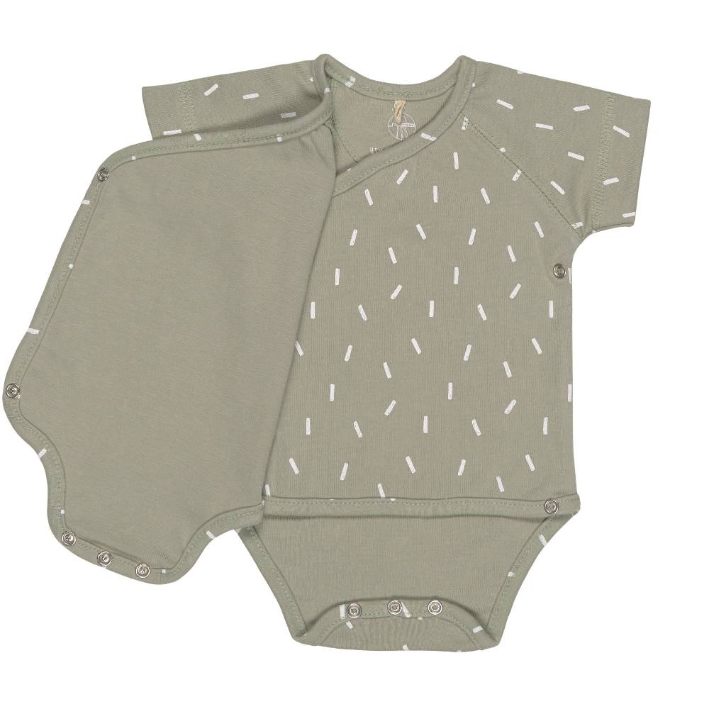 Lässig Baby Wickelbody kurzarm - Bio Baumwolle, Striche, Oliv Clearance-Verkauf