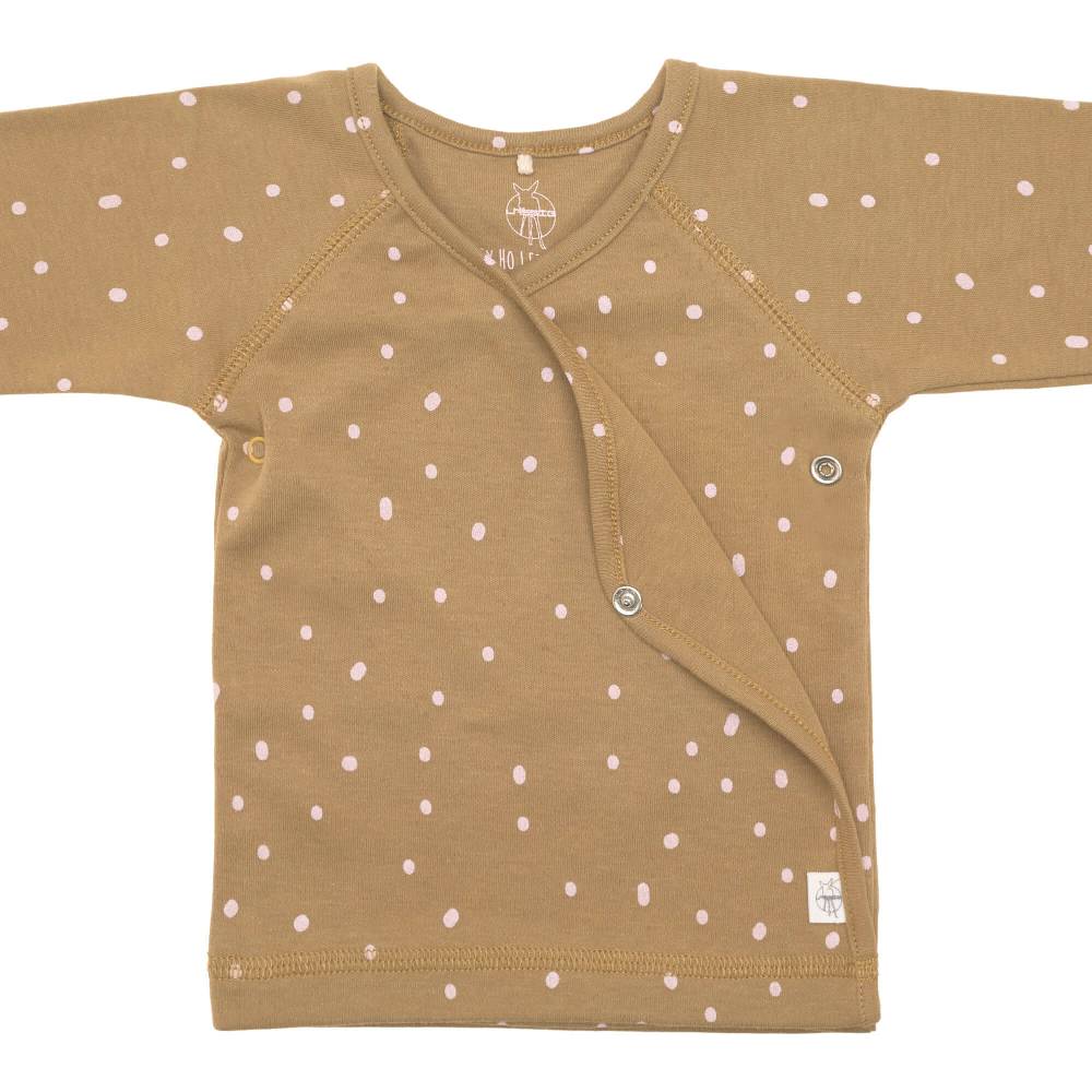Lässig Baby Wickelshirt - Bio Baumwolle, Dots, Curry 50% Rabatt für begrenzte Zeit