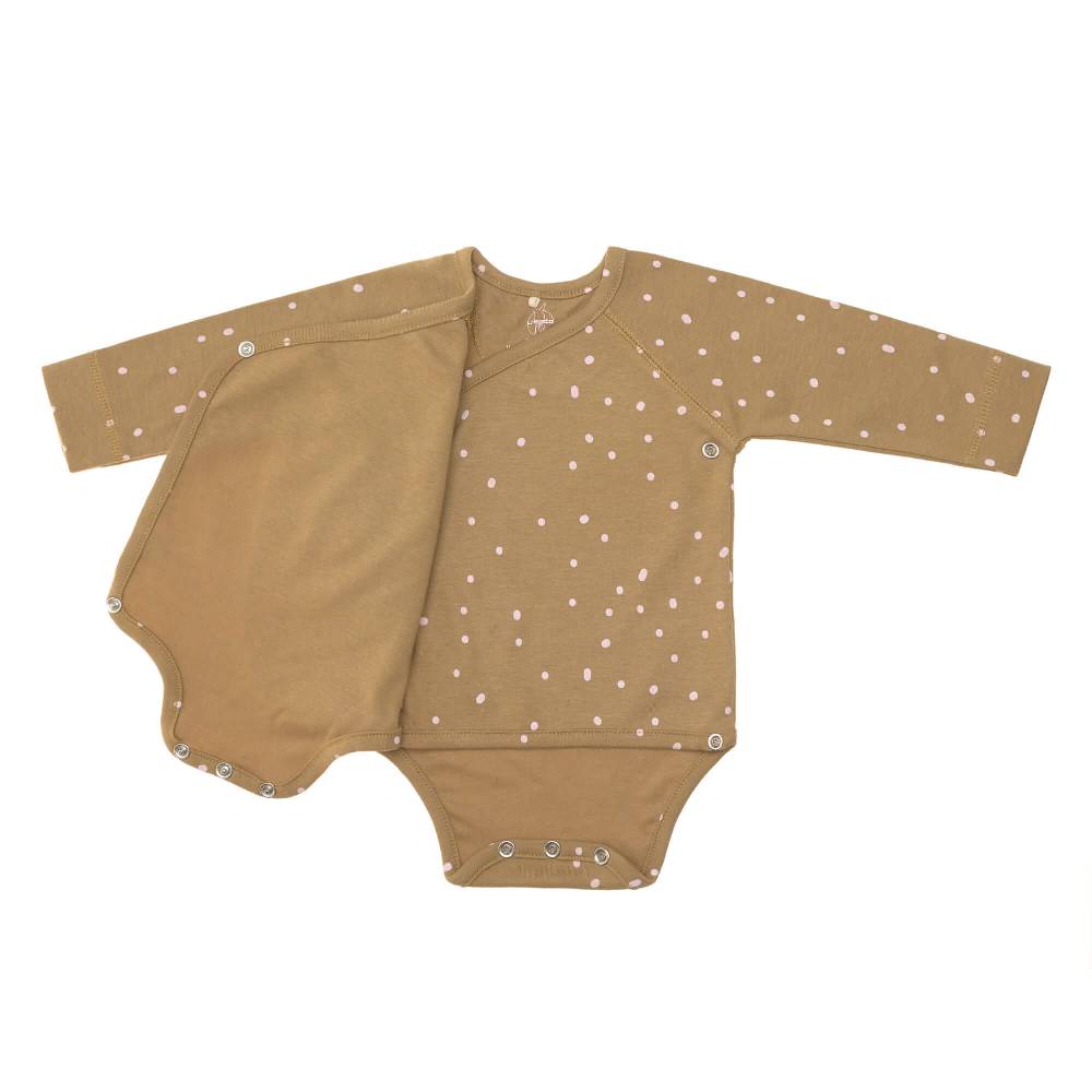 Lässig Baby Wickelbody langarm - Bio Baumwolle, Punkte, Gelb im Angebot
