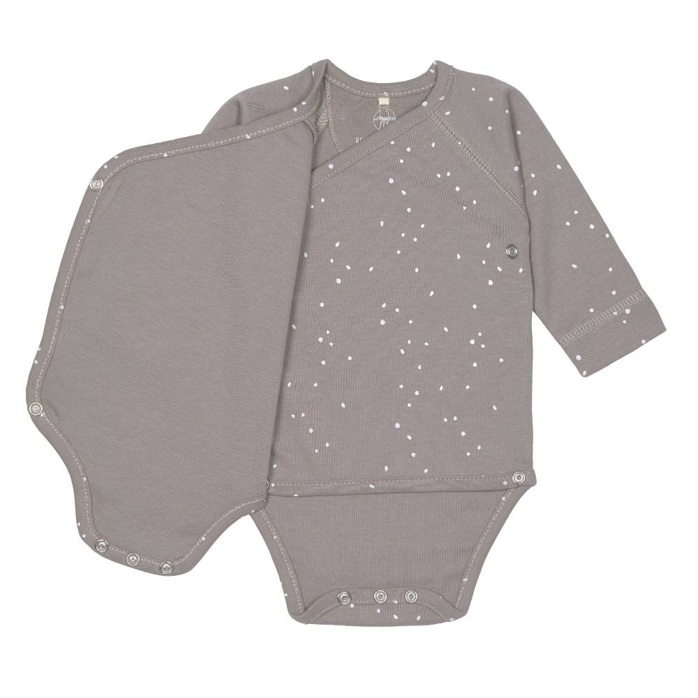 Lässig Baby Wickelbody langarm - Bio Baumwolle, Punkte, Taupe Cyber Monday