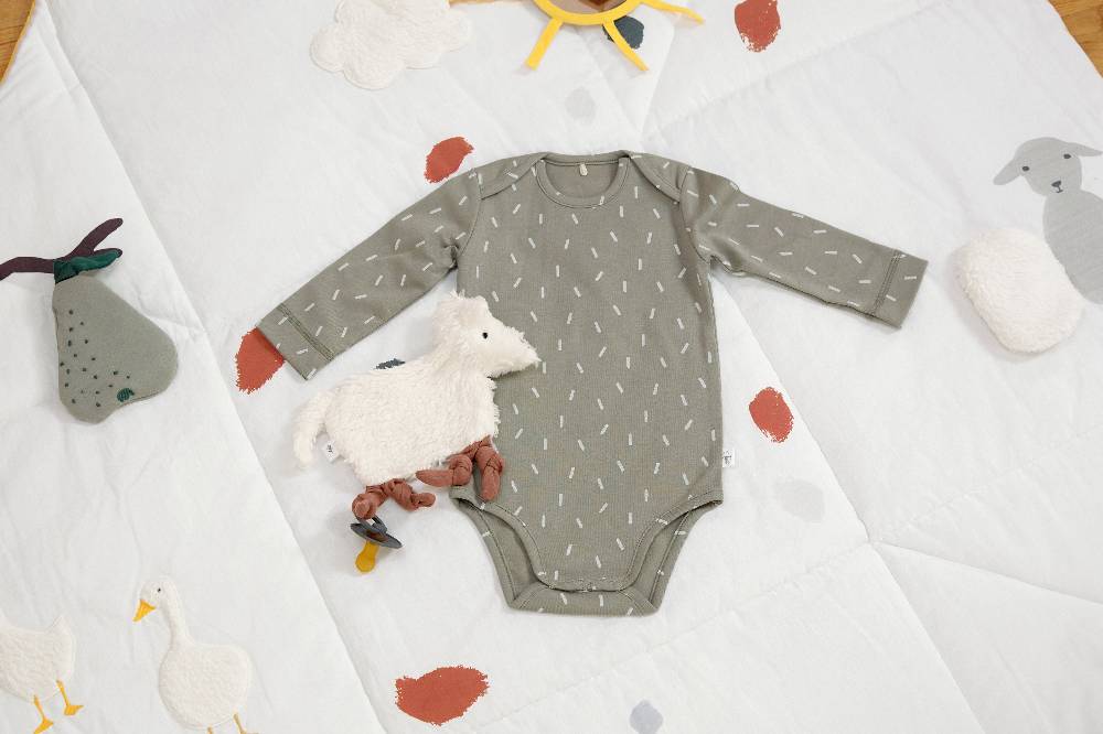 Lässig Baby Wickelbody langarm - Bio Baumwolle, Striche, Oliv Sonderangebote
