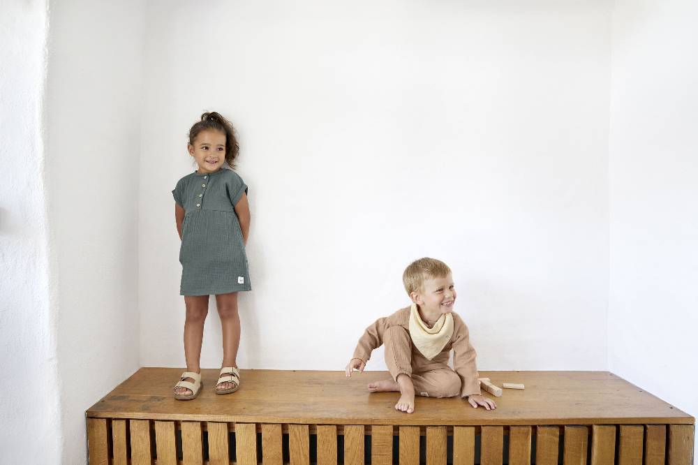 Lässig Musselin Kinderkleid - Bio Baumwolle, Petrolgrün Letzte 2 Tage