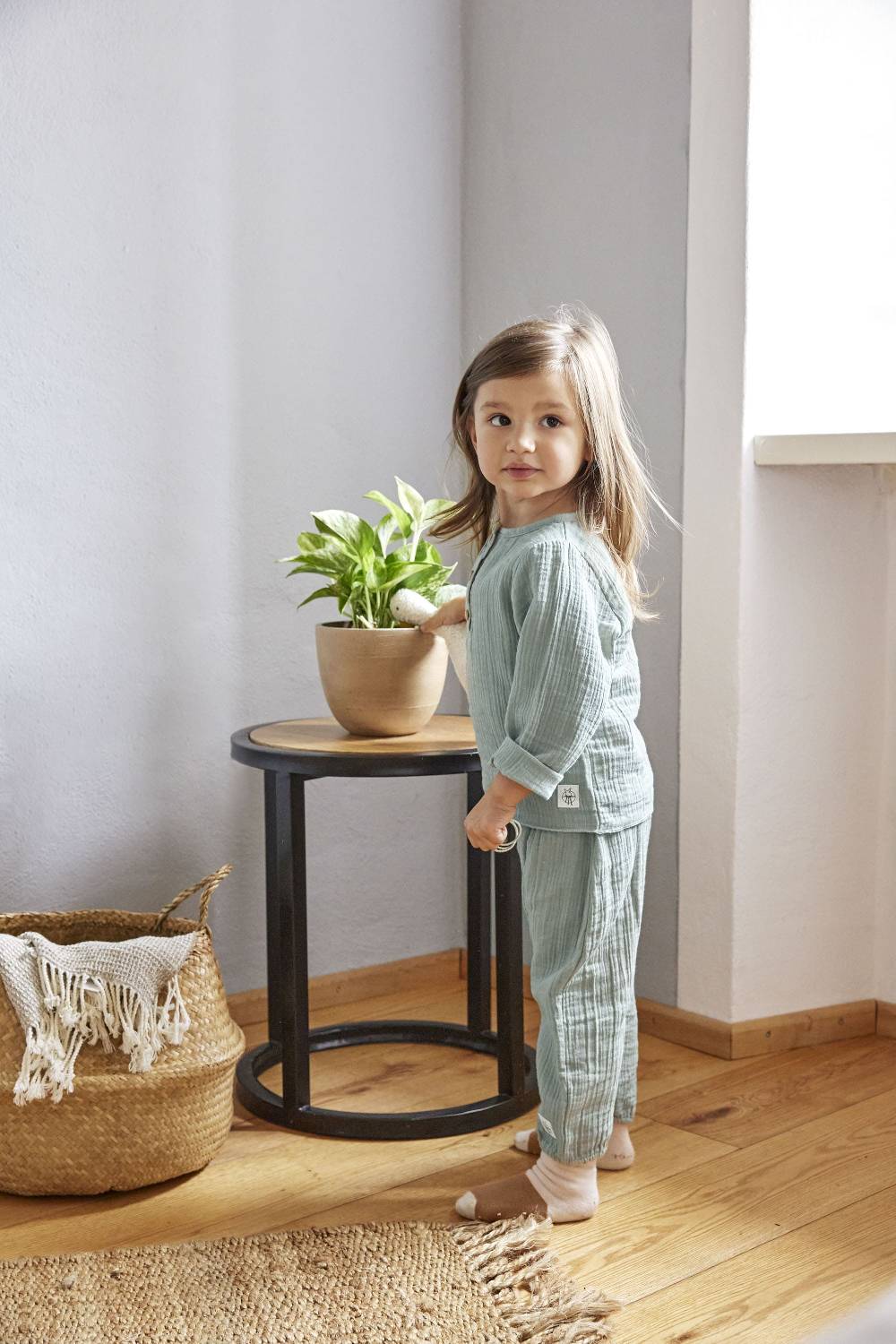 Lässig Musselin Langarmshirt - Bio Baumwolle, Silbergrau Verkauf