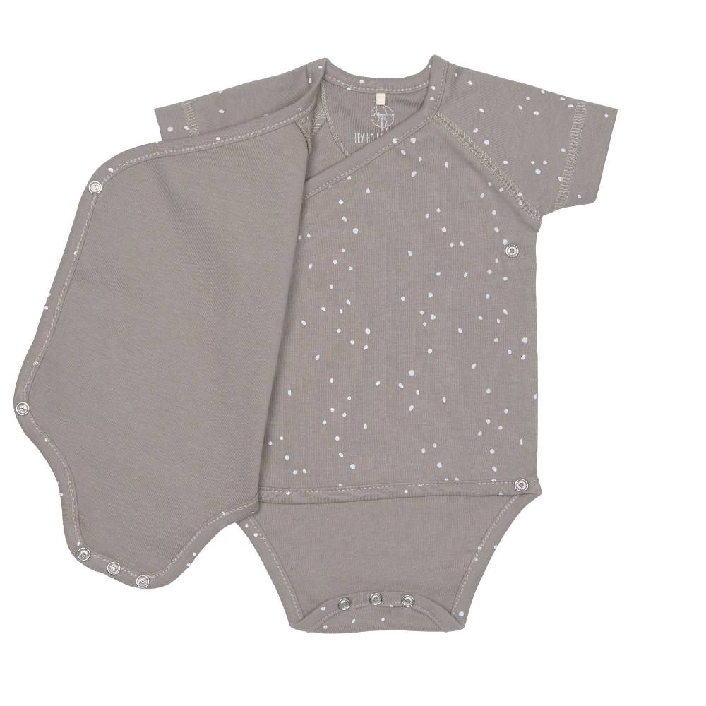 Lässig Baby Wickelbody kurzarm - Bio Baumwolle, Punkte, Taupe Fabrik Onlineshop