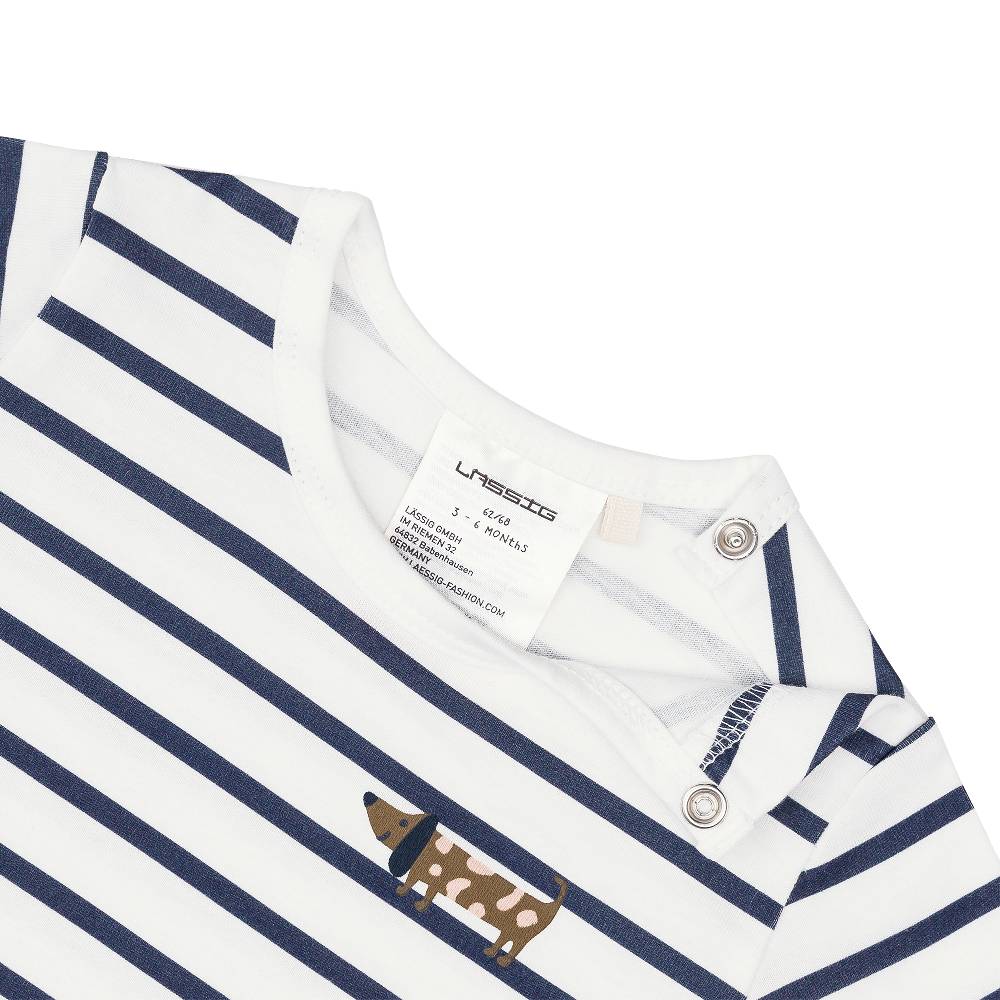 Lässig Baby Jumpsuit - Bio Baumwolle, Hund, Blau weiß Weihnachtsangebot