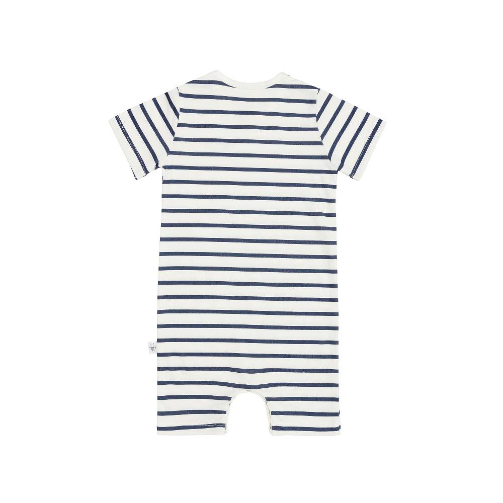 Lässig Baby Jumpsuit - Bio Baumwolle, Hund, Blau weiß Weihnachtsangebot