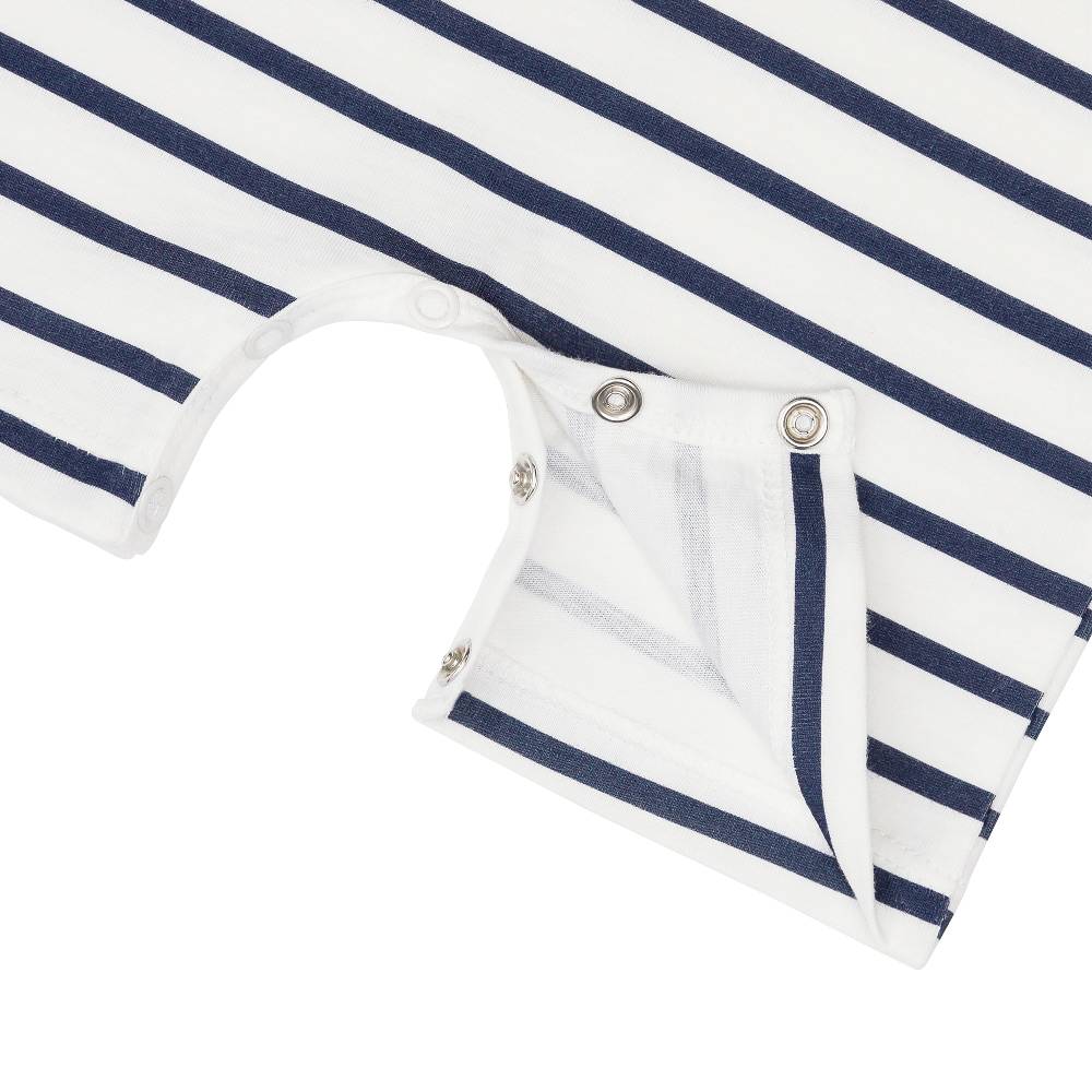 Lässig Baby Jumpsuit - Bio Baumwolle, Hund, Blau weiß Weihnachtsangebot