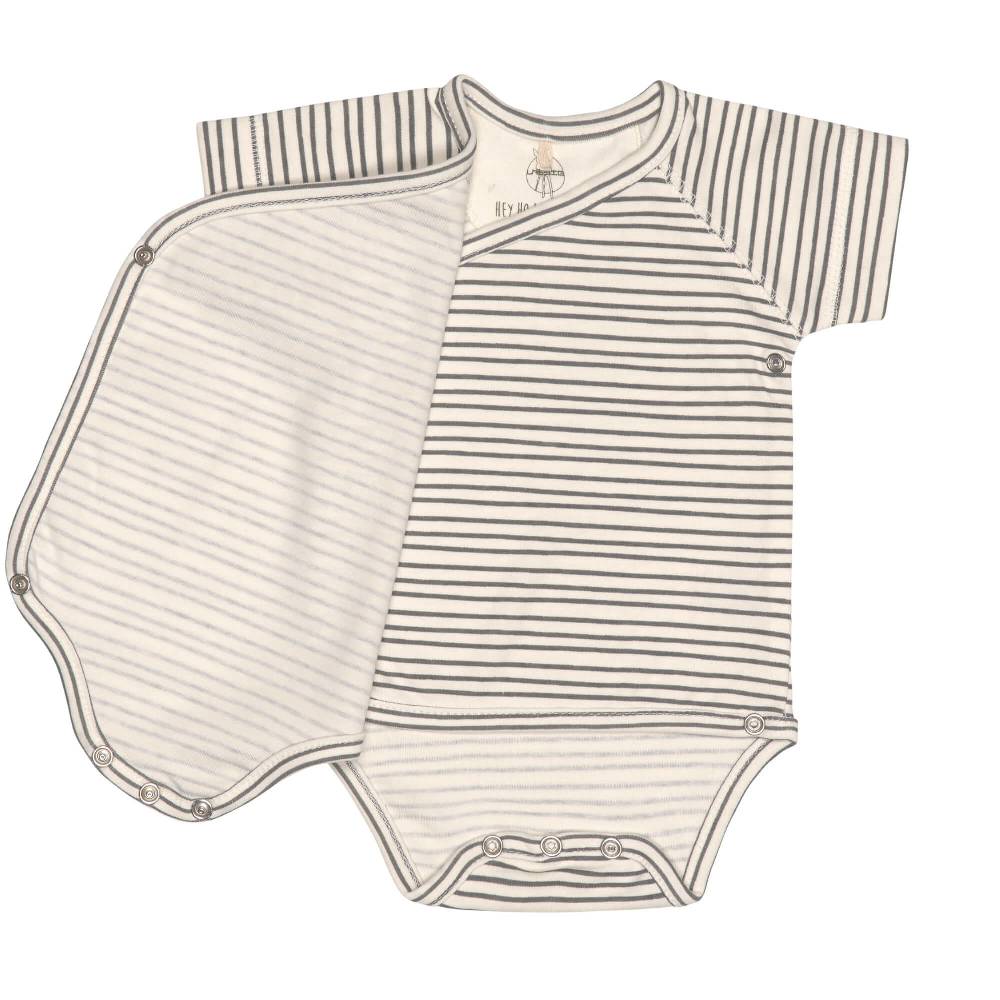 Lässig Baby Wickelbody kurzarm - Bio Baumwolle, Streifen, Grau Blitzangebot