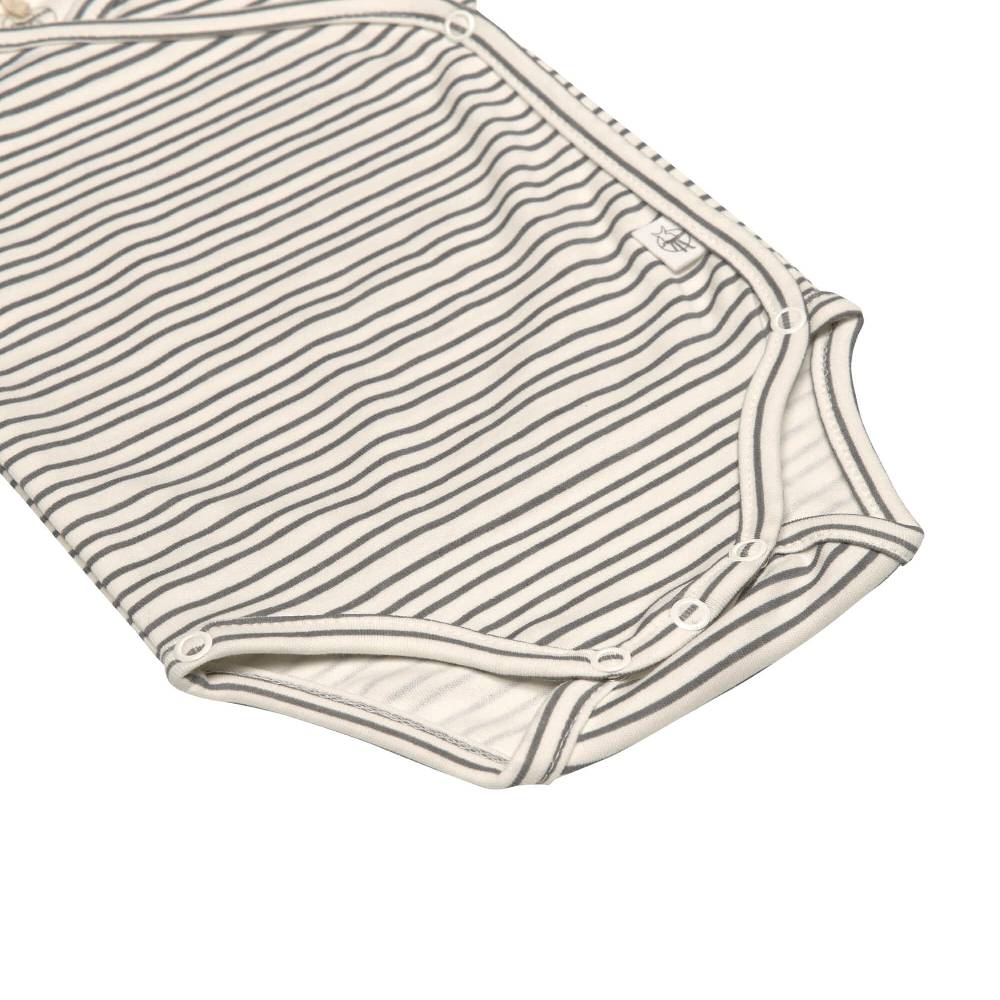Lässig Baby Wickelbody kurzarm - Bio Baumwolle, Streifen, Grau Blitzangebot