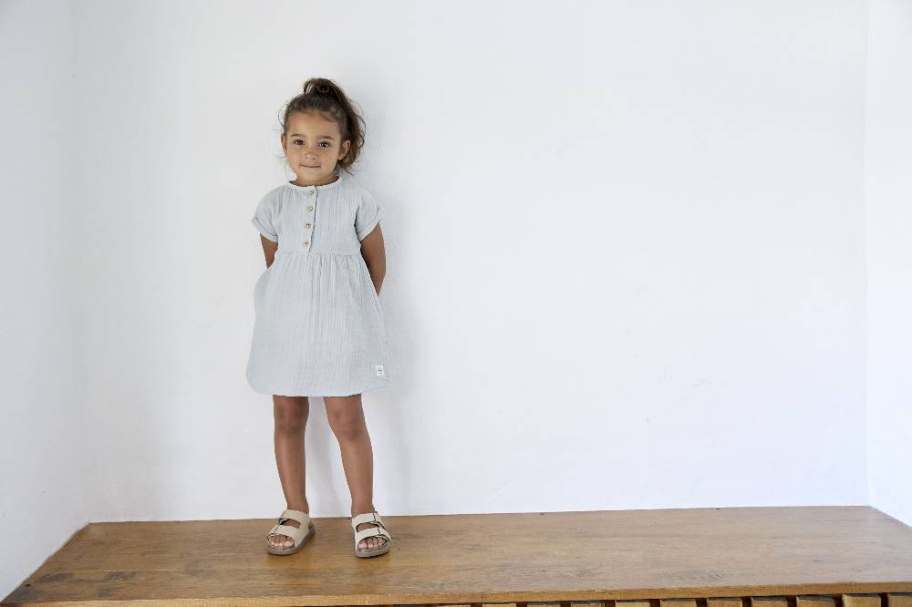 Lässig Musselin Kinderkleid - Bio Baumwolle, Blau Kostenlose Rückgabe