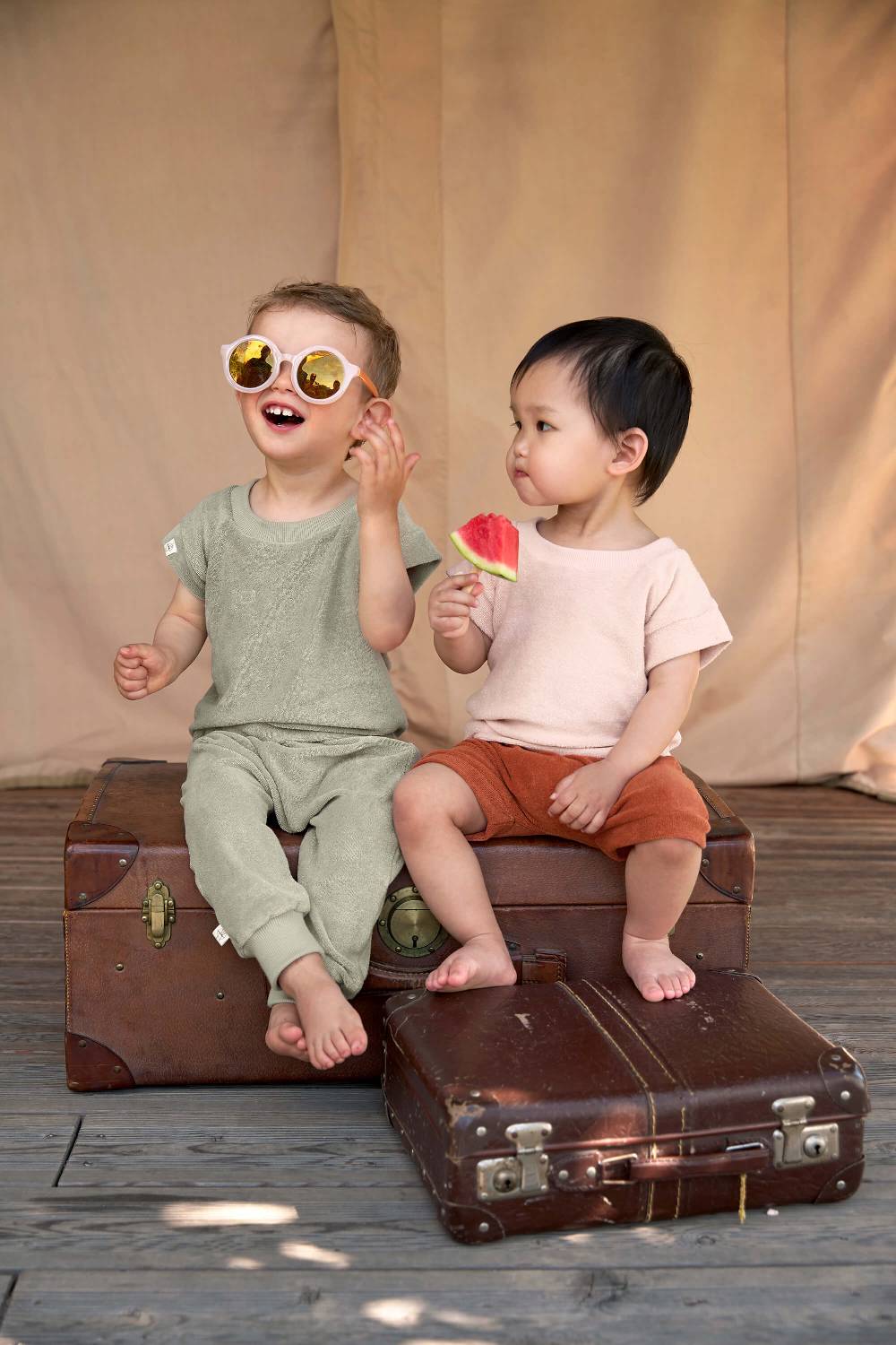 Lässig Frottee T-Shirt Kinder, Oliv Bis zu 55% Rabatt