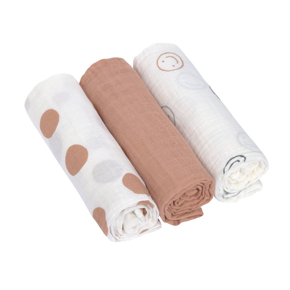 Lässig Mulltücher 3er Set 85 x 85 cm - Tiny Smile, Beige