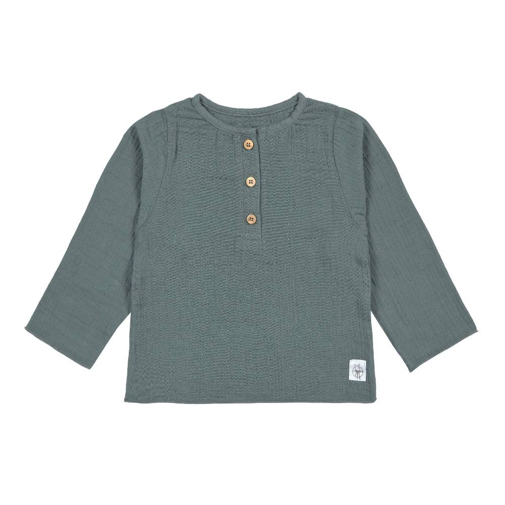 Lässig Musselin Langarmshirt - Bio Baumwolle, Petrolgrün