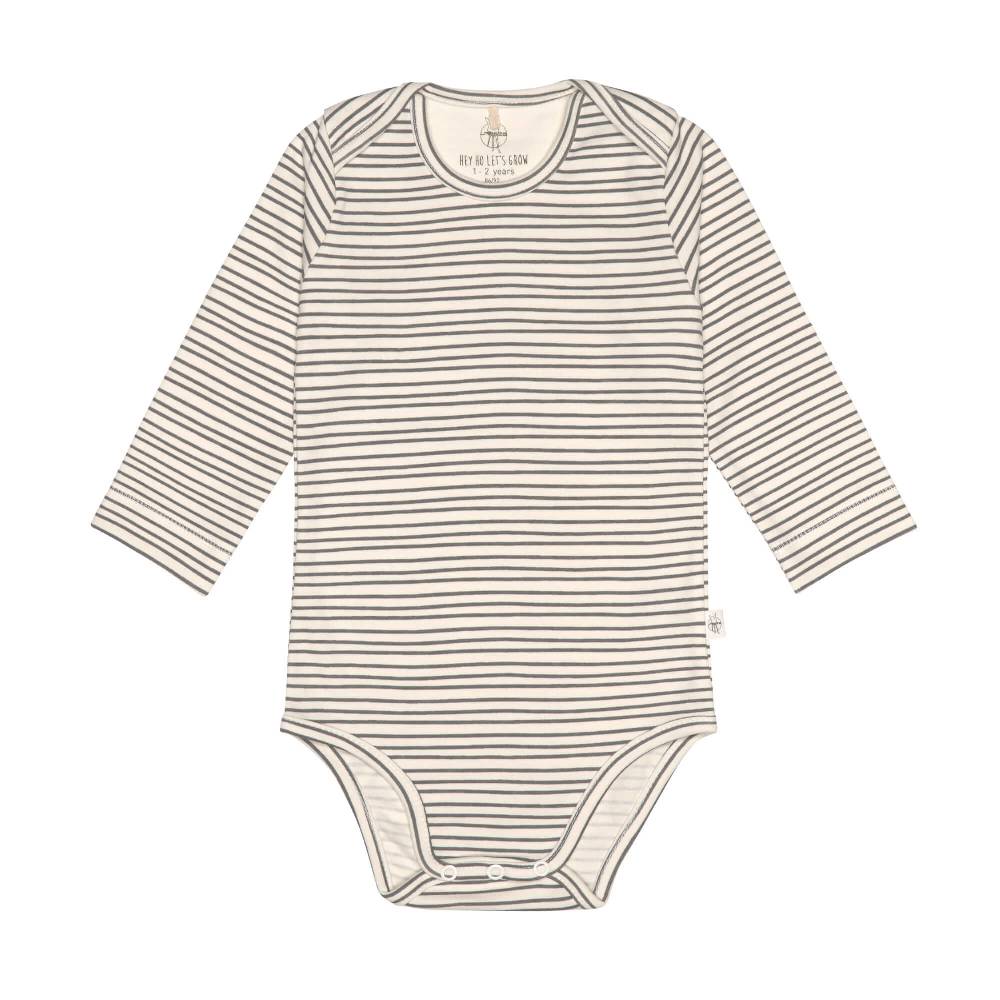Lässig Baby Body langarm - Bio Baumwolle, Streifen, Grau