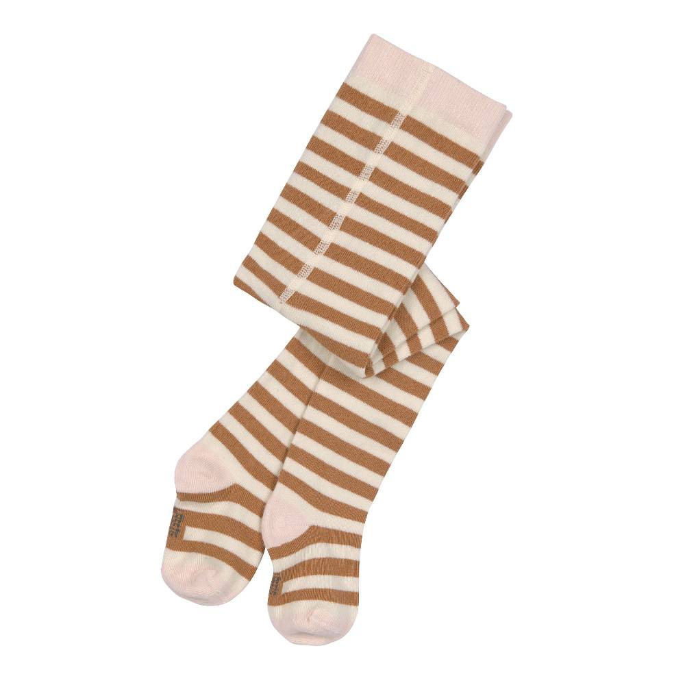 Lässig Strumpfhose GOTS - Tights, Streifen Karamell Weiß