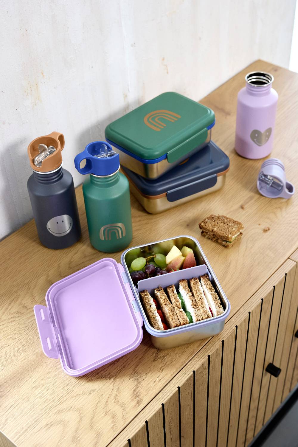 Lässig Brotdose Kinder - Edelstahl Lunchbox, Little Gang Regenbogen Grün Lagerräumung