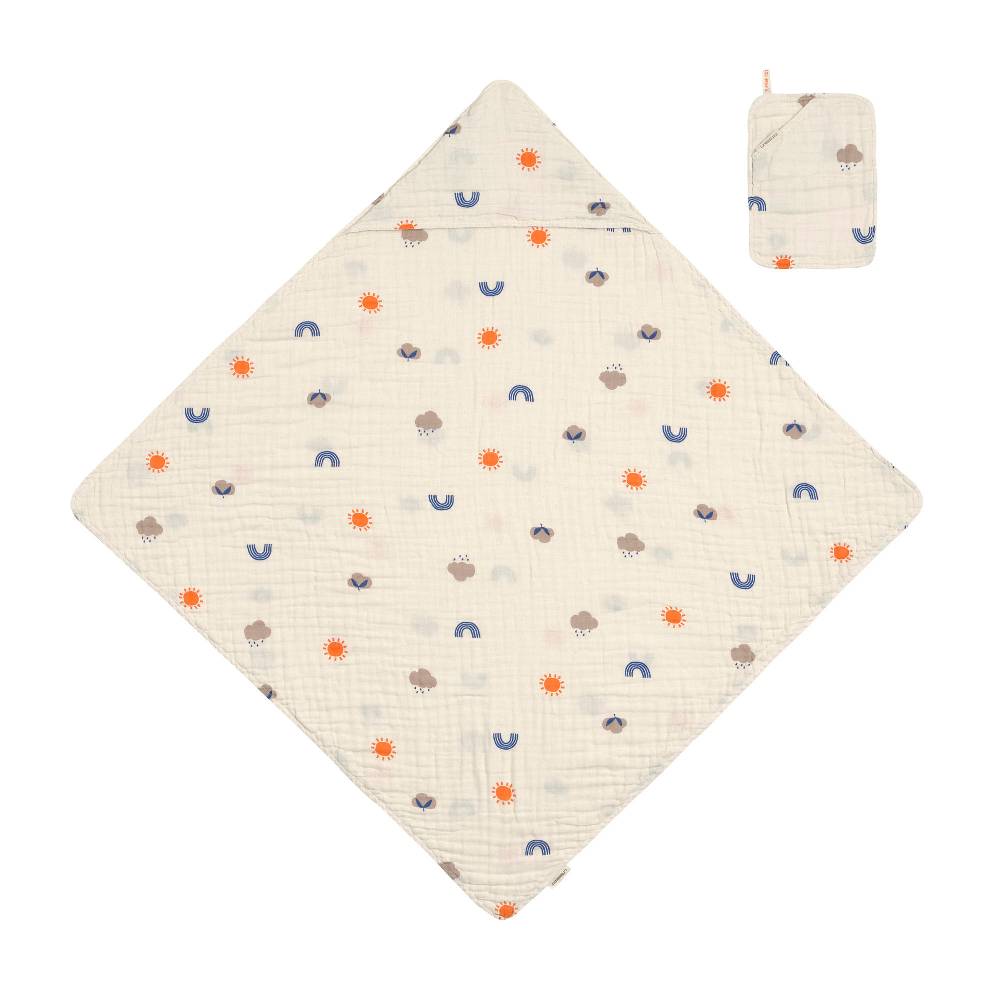 Lässig Musselin Set (Kapuzenhandtuch + Waschhandschuhe) - Nature, Beige