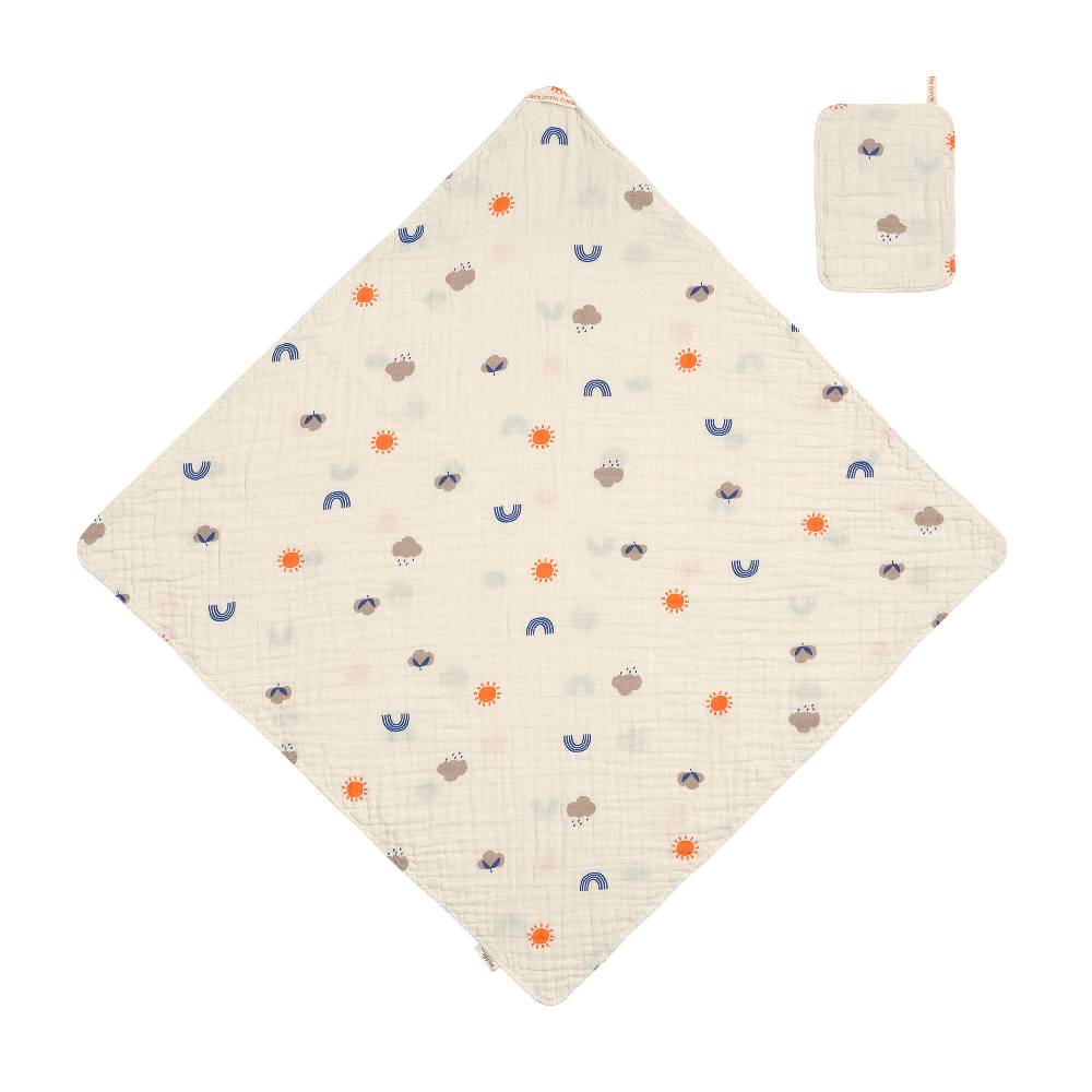 Lässig Musselin Set (Kapuzenhandtuch + Waschhandschuhe) - Nature, Beige Nur für heute