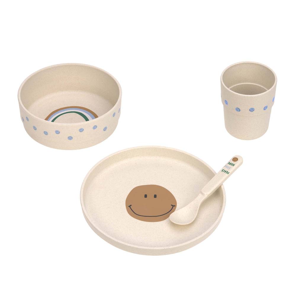 Lässig Kindergeschirr Set (Teller - Schüssel - Becher - Löffel) - Happy Rascals, Smile