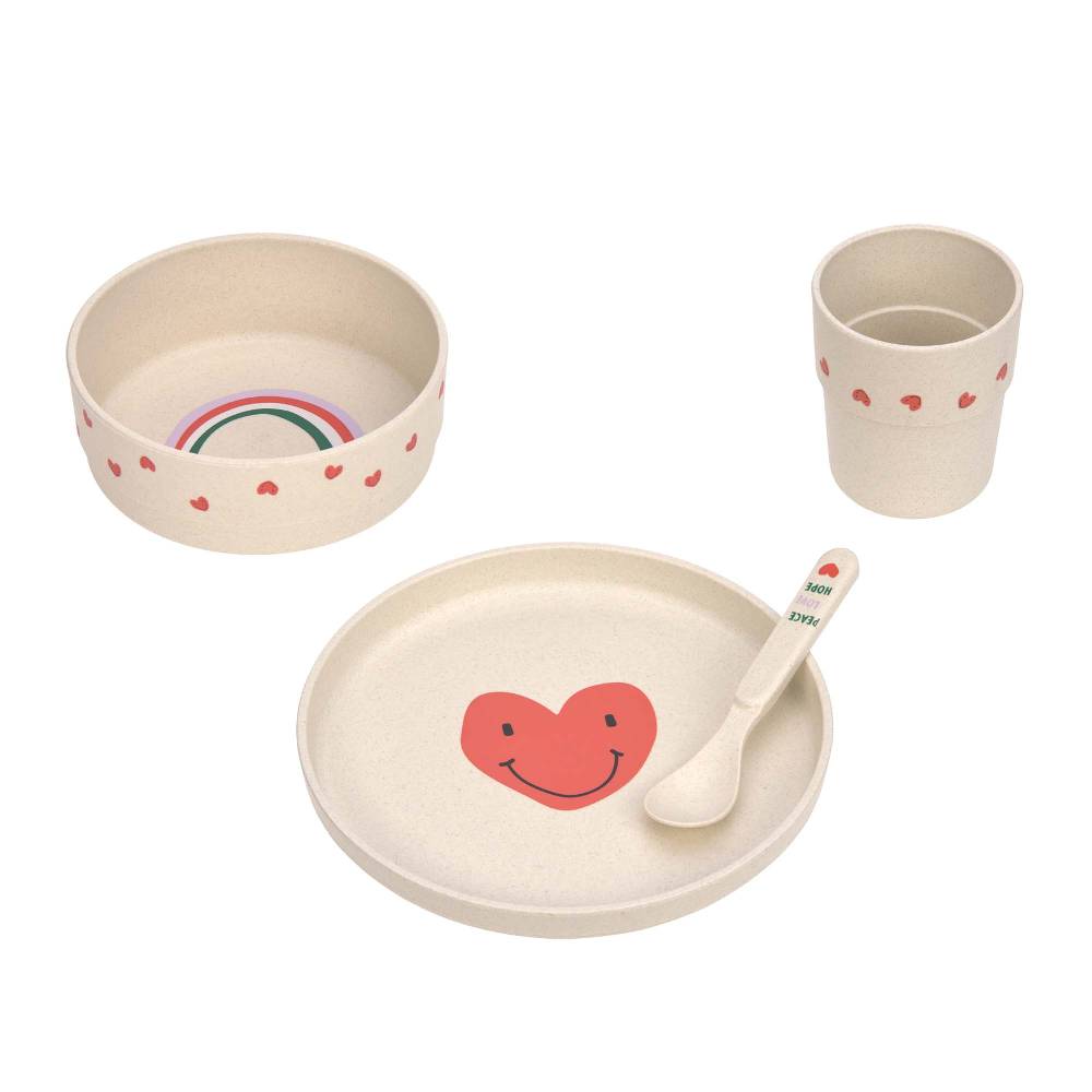 Lässig Kindergeschirr Set (Teller - Schüssel - Becher - Löffel) - Happy Rascals, Herz Angebote