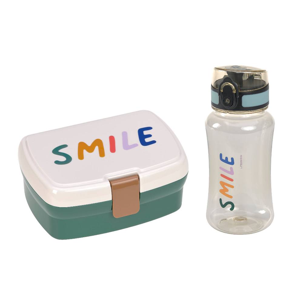 Lässig Brotdose & Trinkflasche Set - Lunch Set, Little Gang, Smile Milky