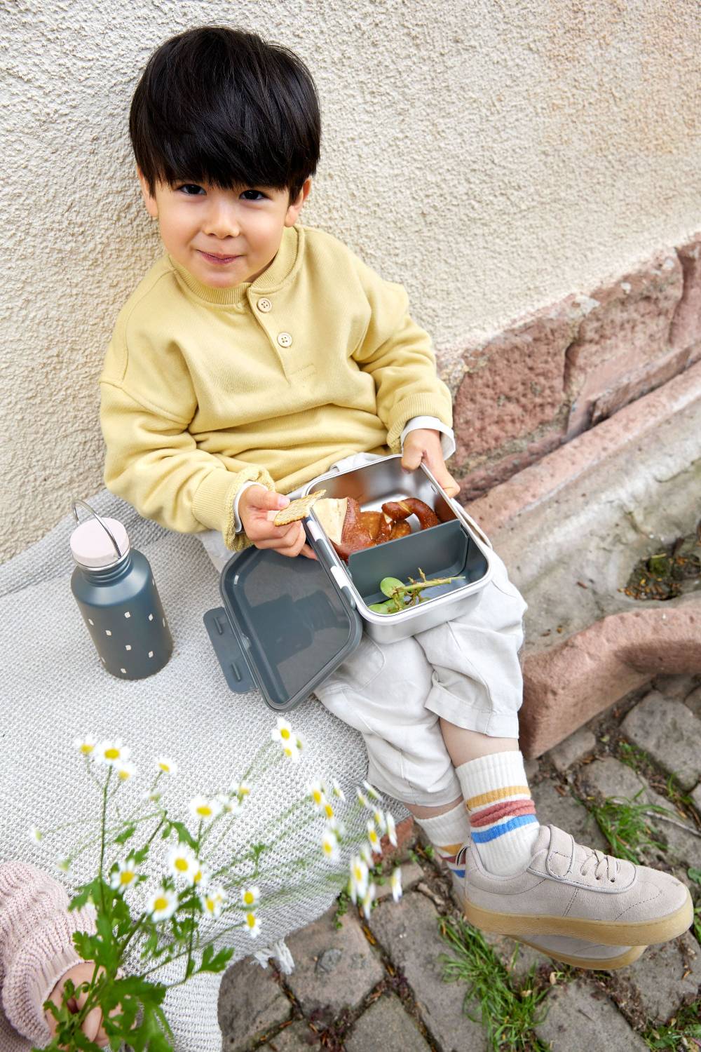 Lässig Kinder Brotdose Edelstahl - Lunchbox, Happy Prints, Dunkelblau Wochenangebot