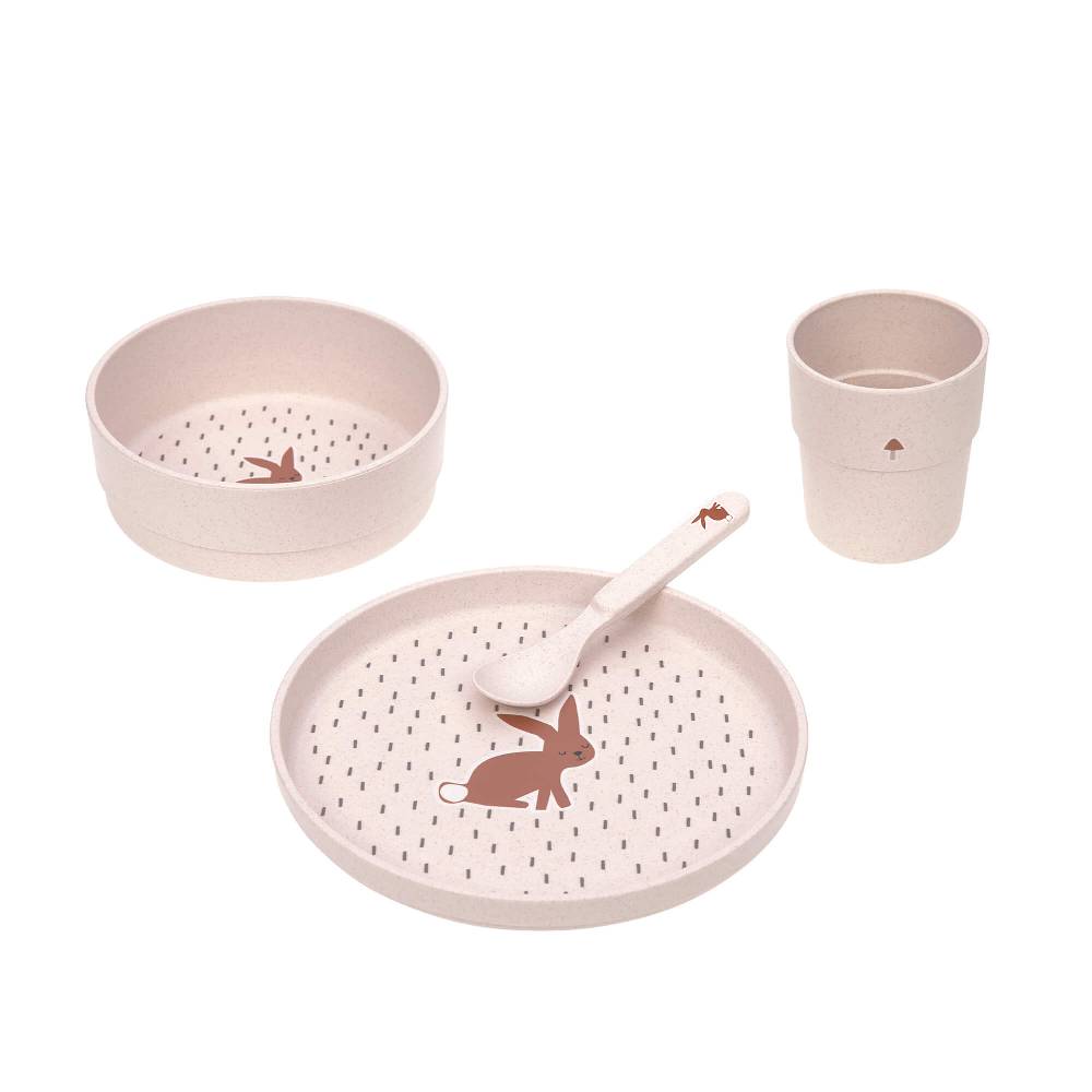 Lässig Kindergeschirr Set (Teller - Schüssel - Becher - Löffel), Little Forest Hase