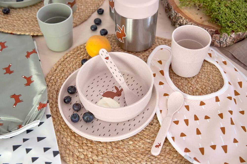 Lässig Kindergeschirr Set (Teller - Schüssel - Becher - Löffel), Little Forest Hase Vierteljährliche Förderung