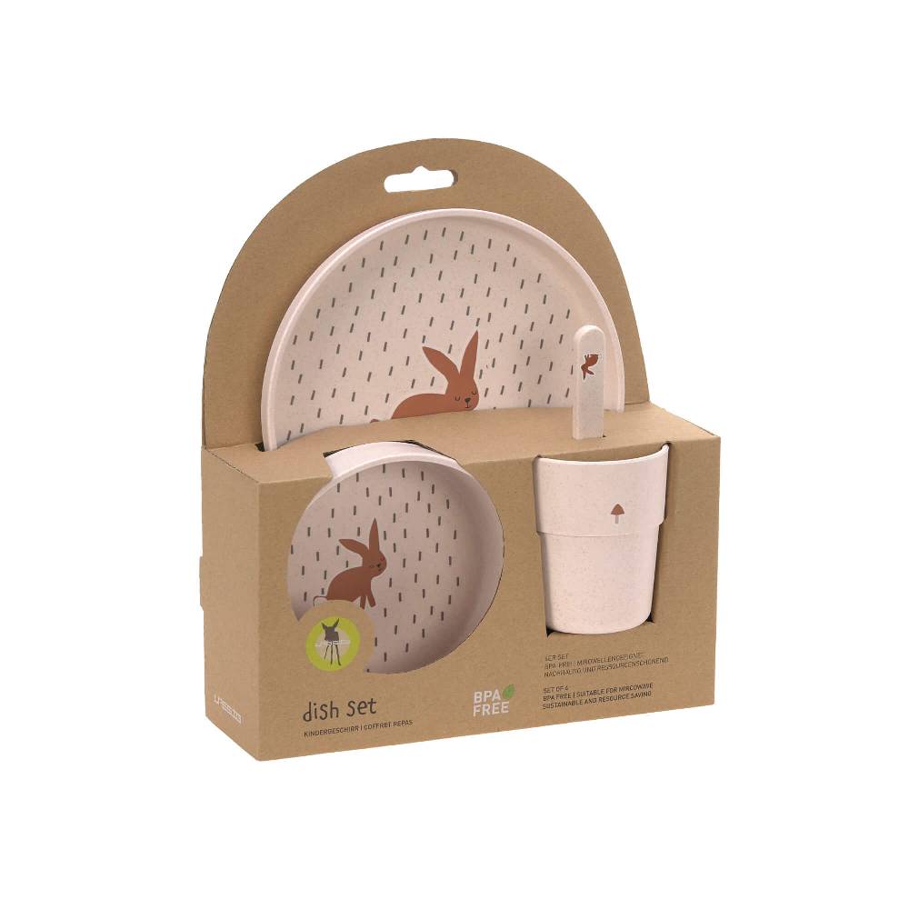 Lässig Kindergeschirr Set (Teller - Schüssel - Becher - Löffel), Little Forest Hase Vierteljährliche Förderung