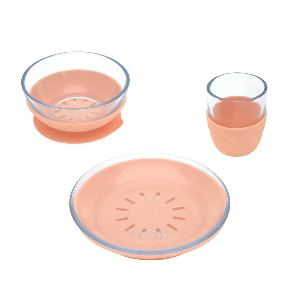 Lässig Kindergeschirr Set Glas (Becher Schüssel Teller), Orange zollfrei