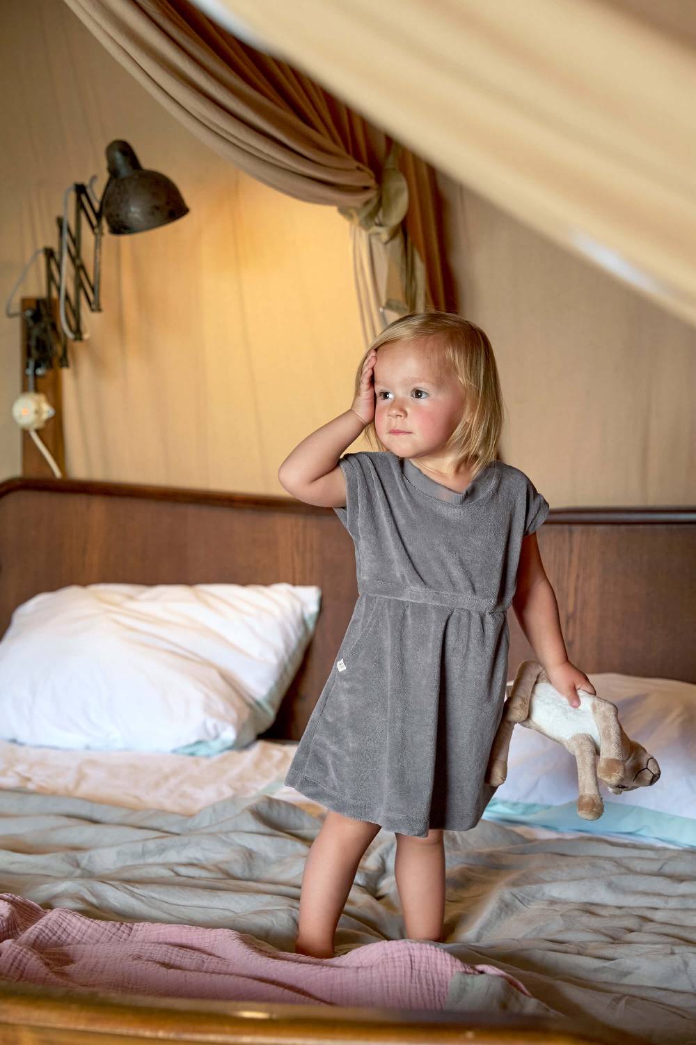 Lässig Frottee Kleid Kinder, Anthrazit Schlussverkauf