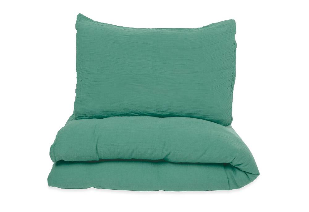 Pinolino Musselin-Bettwäsche für Kinderbetten, grün, 2-tlg. - Auslaufartikel Outlet