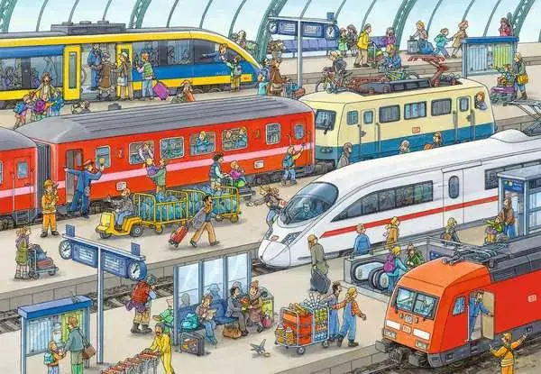 Ravensberger Matratzen Kinderpuzzle ab 4 Jahren - Trubel am Bahnhof - 24 Teile Auslauf