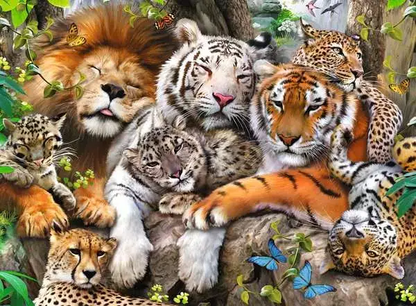 Ravensberger Matratzen Kinderpuzzle ab 8 Jahren - Schmusende Raubkatzen - 200 Teile Letzter Tag