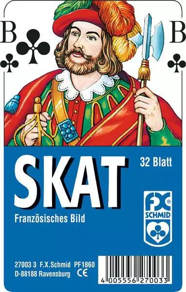 Ravensberger Matratzen Klassisches Skatspiel, Französisches Bild, 32 Karten in Klarsicht-Box - Kartenspiel ab 8 Jahren Vierteljährliche Förderung