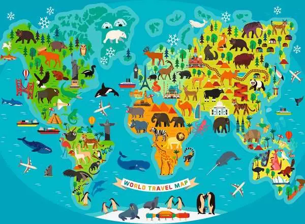 Ravensberger Matratzen Kinderpuzzle ab 7 Jahren - Tierische Weltkarte - 150 Teile Lagerräumung