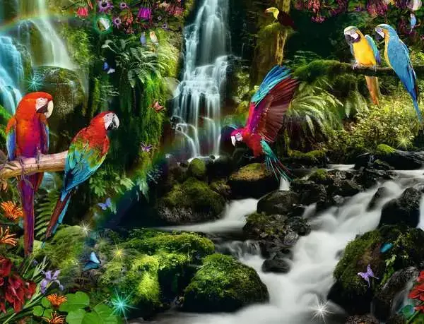 Ravensberger Matratzen Puzzle 2000 Teile - Bunte Papageien im Dschungel Heißer Verkauf