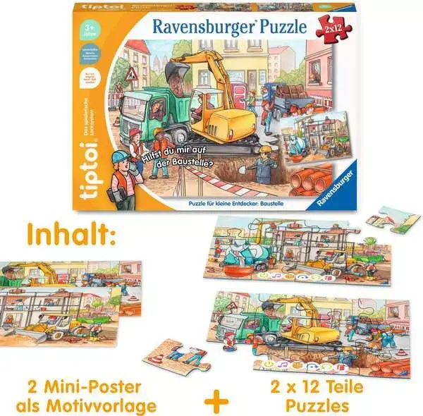 Ravensberger Matratzen Kinderpuzzle ab 3 Jahren - tiptoi® Puzzle für kleine Entdecker: Baustelle - 12 Teile VIP-Rabatte